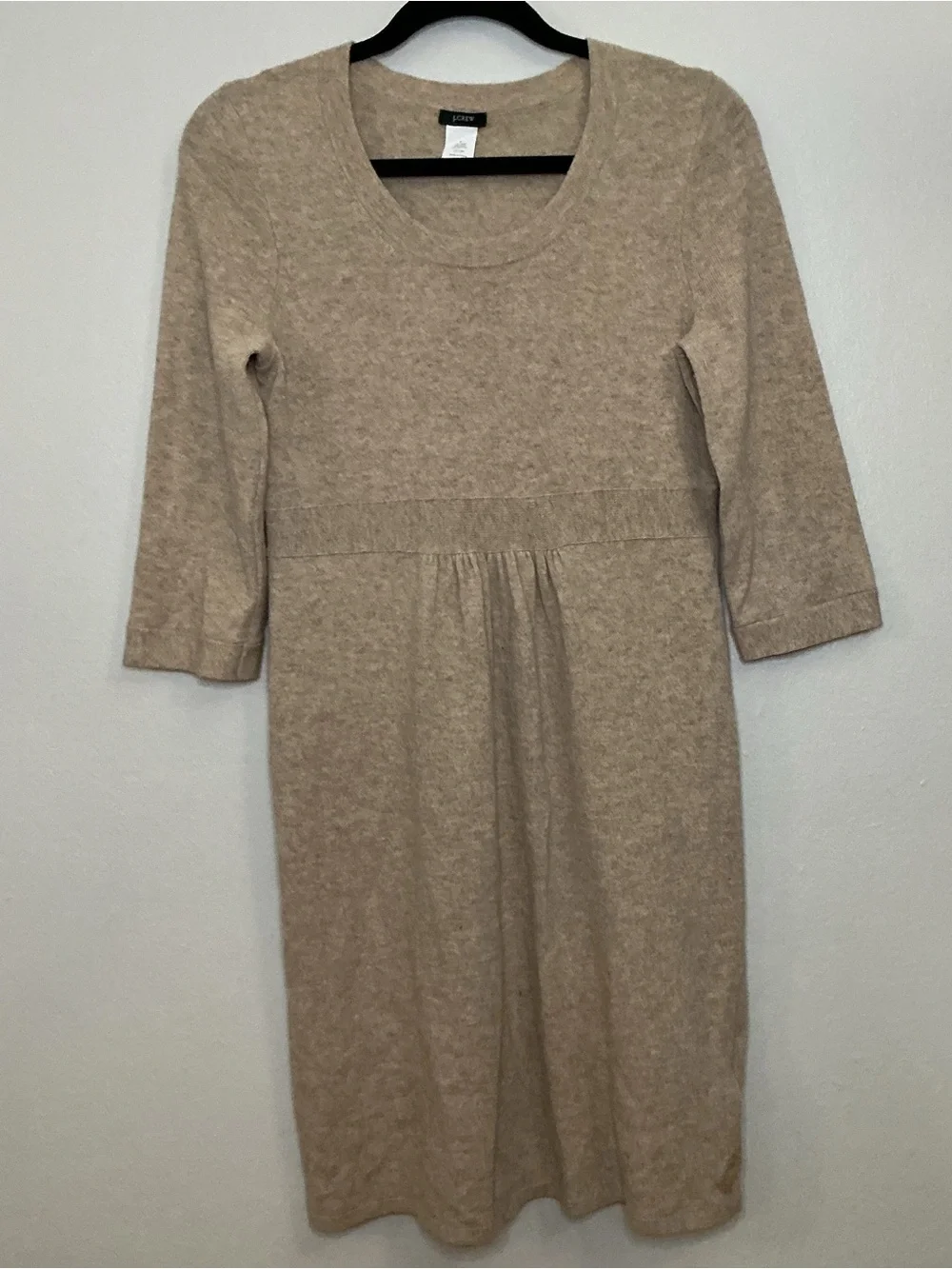 J. Crew Beige Wool Cashmere Blend Long-Sleeve Knit Midi Dress Size Small